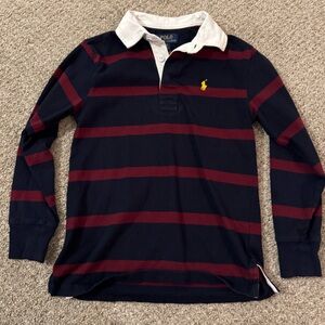 Polo Ralph Lauren Rugby Long Sleeve Collar Pullover S 8 Navy Blue Red Stripe